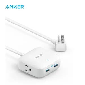 Anker Power Strip with USB, 2 Outlet & 2 PowerIQ USB Ports (24W) Travel Power Strip, Powerport Strip 2 Mini with 5ft Long Cord