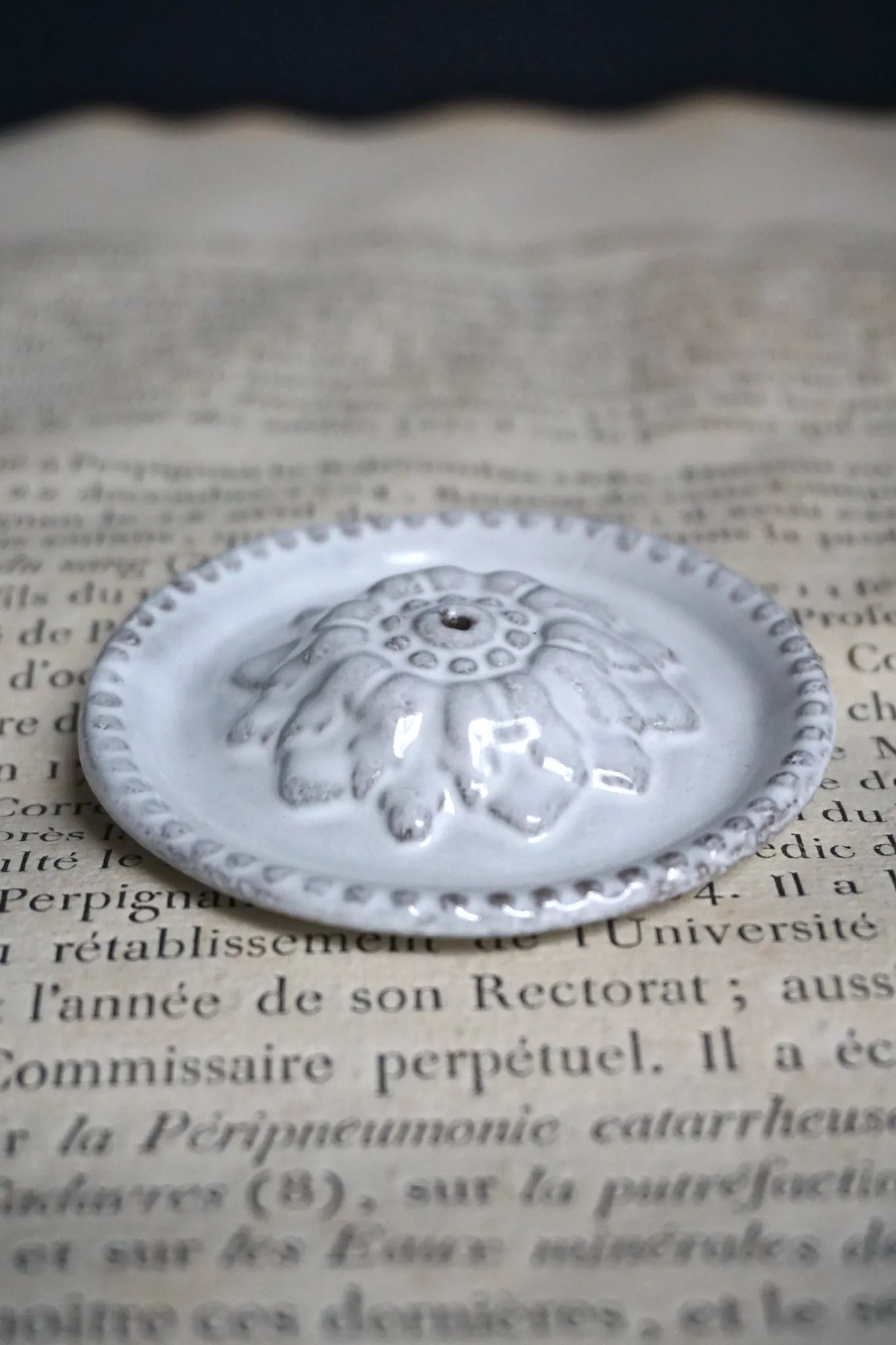 Astier de Villatte Emilie Incense Holder on Perles Saucer