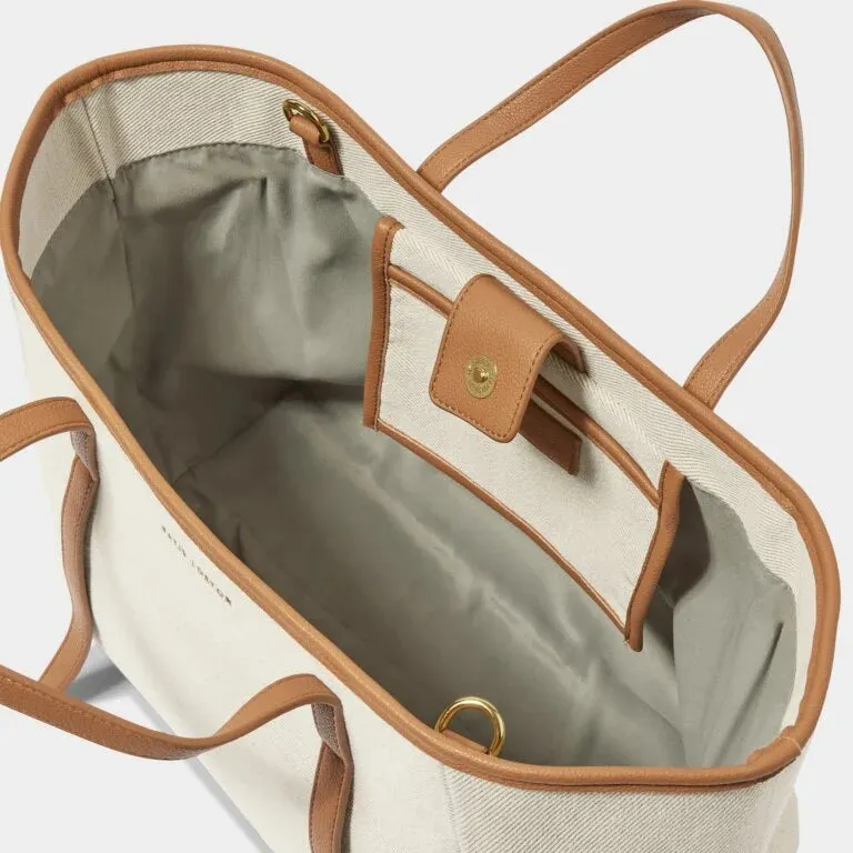 CAPRI TAN & OFF WHITE CANVAS TOTE BAG