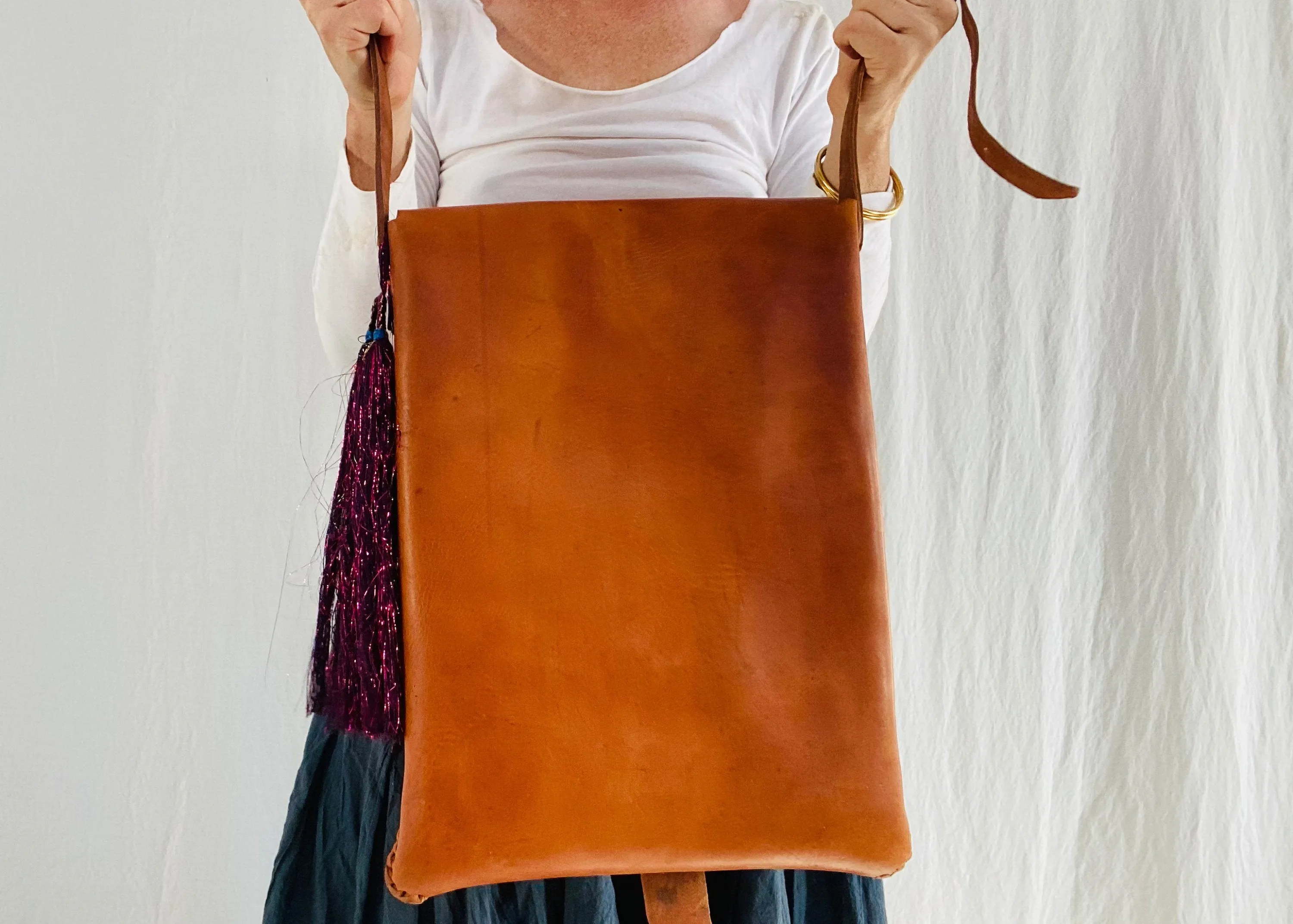 Leather Bag. Adjustable Strap. Zinacantan Tassels.