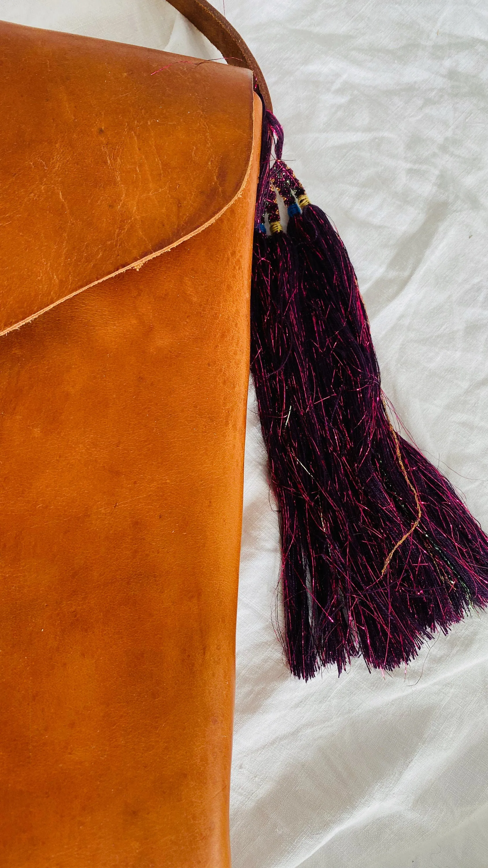 Leather Bag. Adjustable Strap. Zinacantan Tassels.