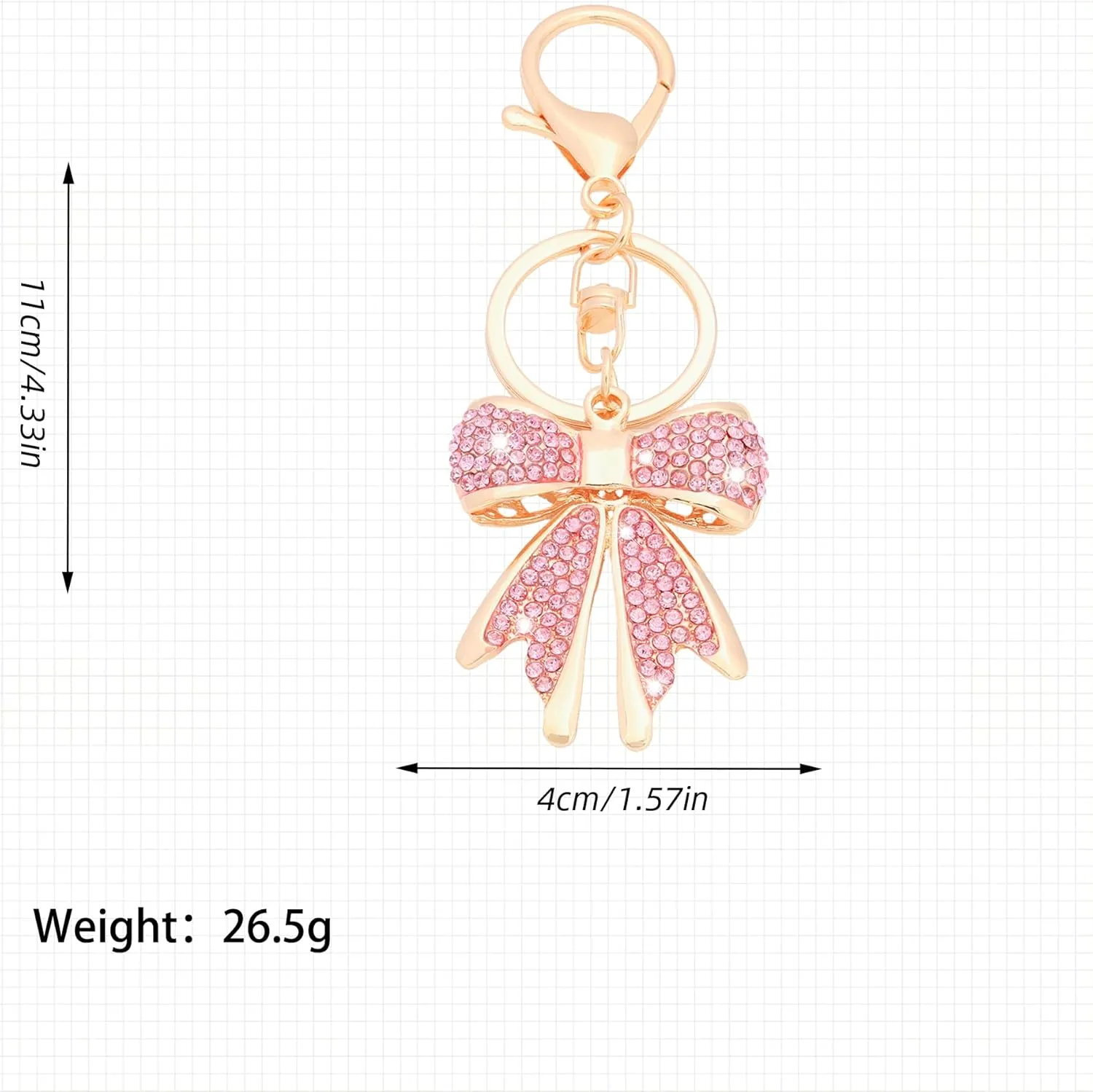 Sparkly Gold Plated Color Rhinestone Bow Keychains for Women,Charms for Key Purse Handbags Backpacks