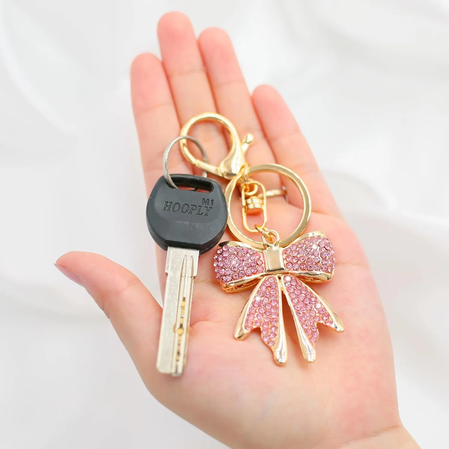Sparkly Gold Plated Color Rhinestone Bow Keychains for Women,Charms for Key Purse Handbags Backpacks