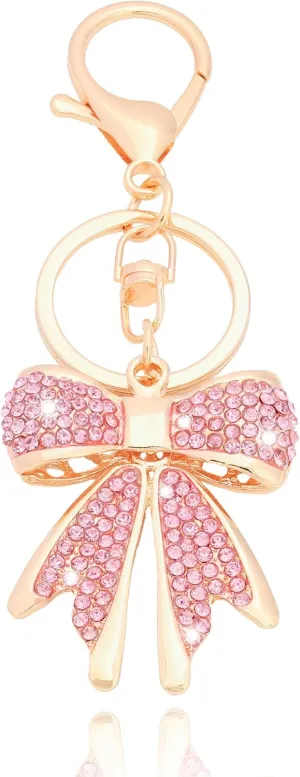 Sparkly Gold Plated Color Rhinestone Bow Keychains for Women,Charms for Key Purse Handbags Backpacks