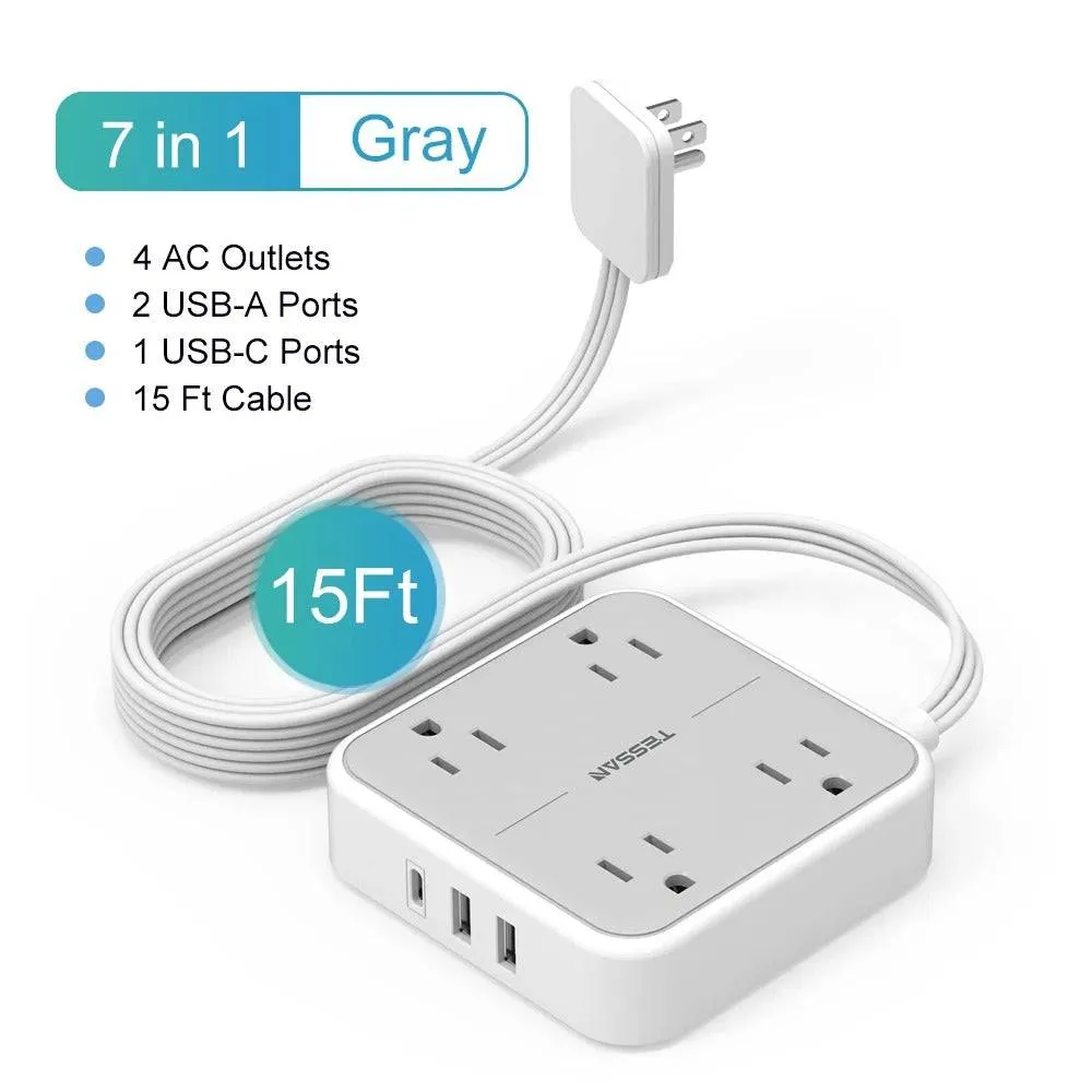 Ultra Thin Flat Extension Cord & Flat Plug Power Strip with USB Ports