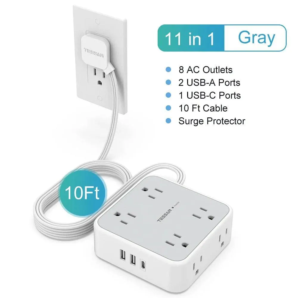 Ultra Thin Flat Extension Cord & Flat Plug Power Strip with USB Ports