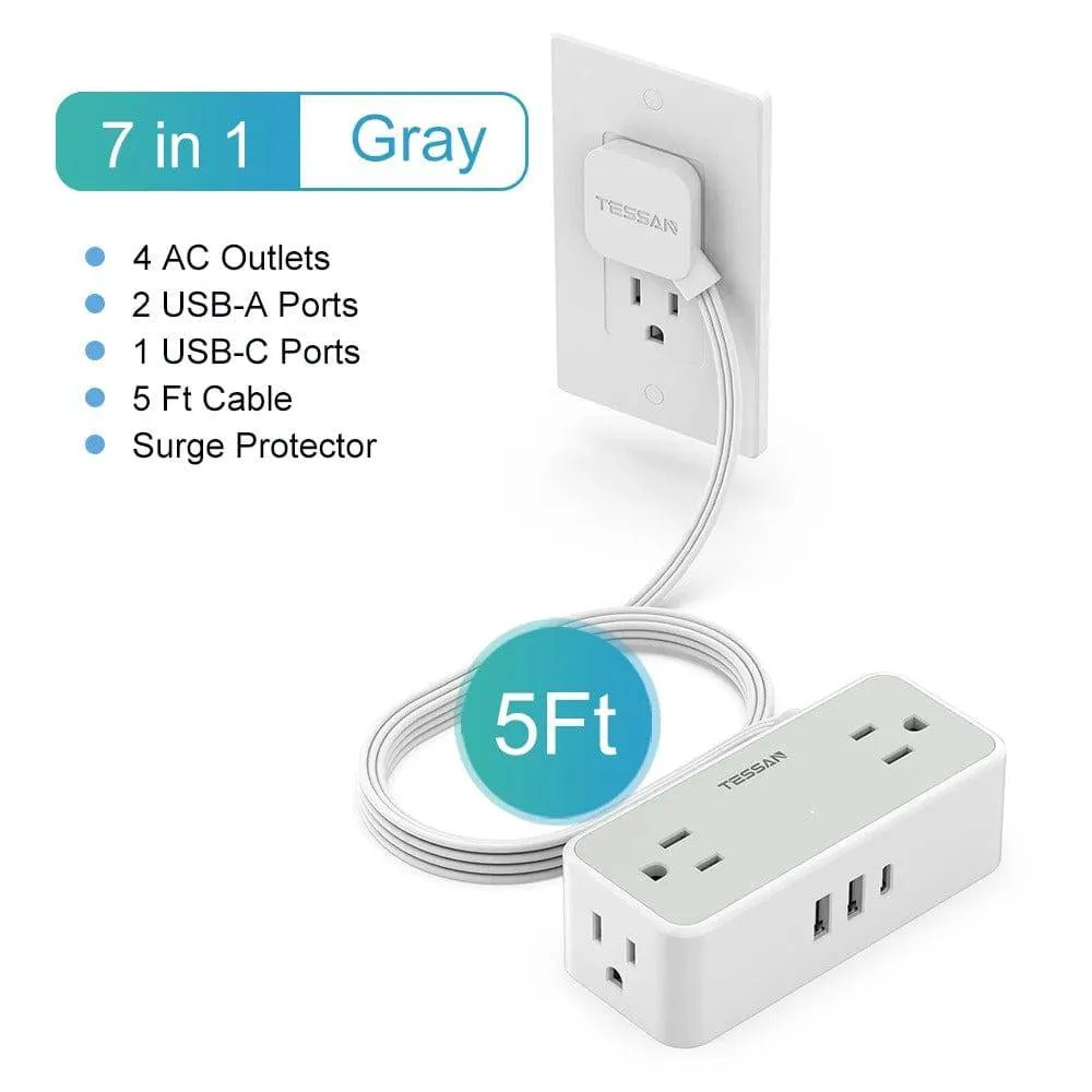 Ultra Thin Flat Extension Cord & Flat Plug Power Strip with USB Ports