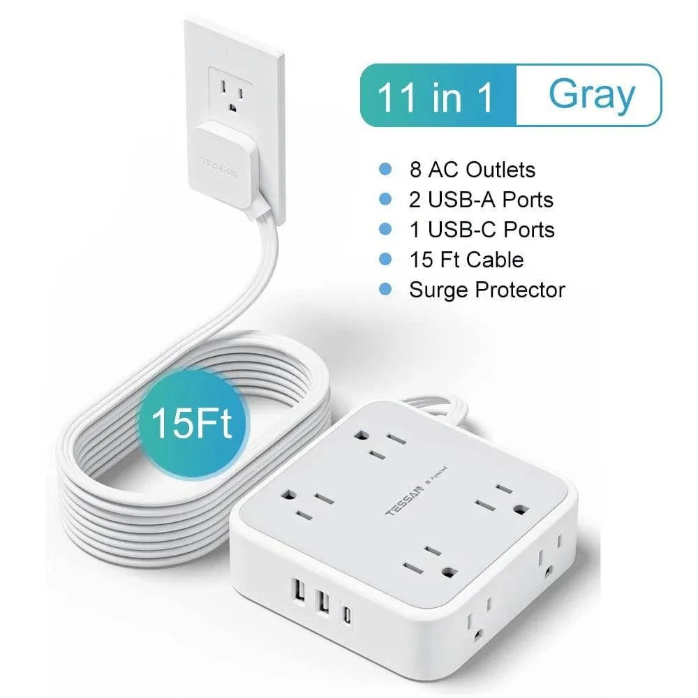 Ultra Thin Flat Extension Cord & Flat Plug Power Strip with USB Ports