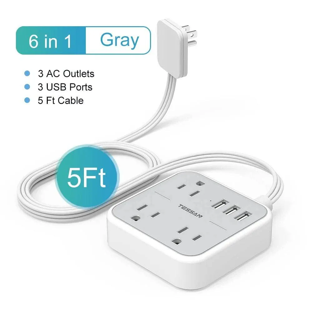 Ultra Thin Flat Extension Cord & Flat Plug Power Strip with USB Ports