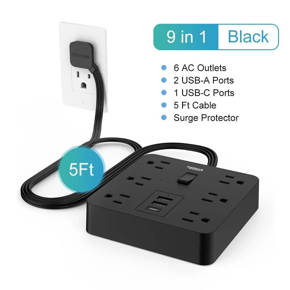 Ultra Thin Flat Extension Cord & Flat Plug Power Strip with USB Ports