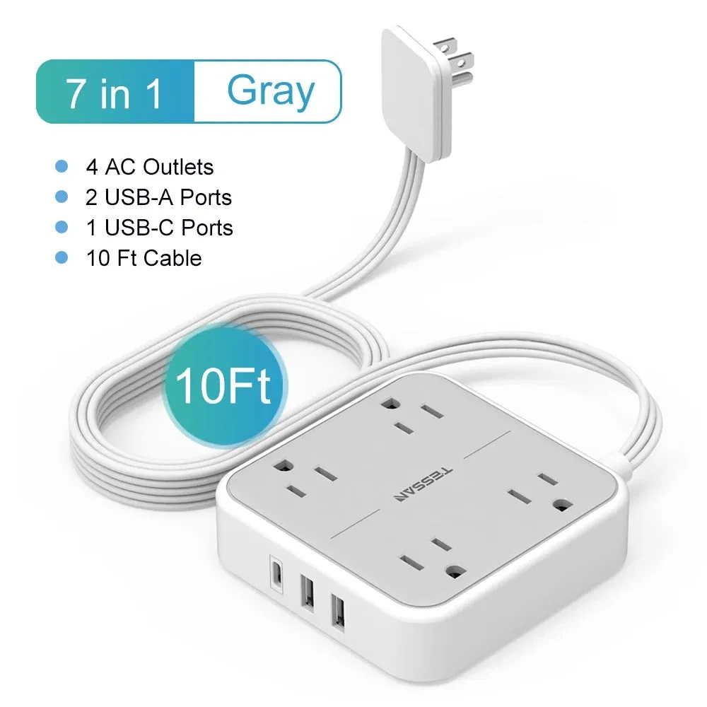 Ultra Thin Flat Extension Cord & Flat Plug Power Strip with USB Ports