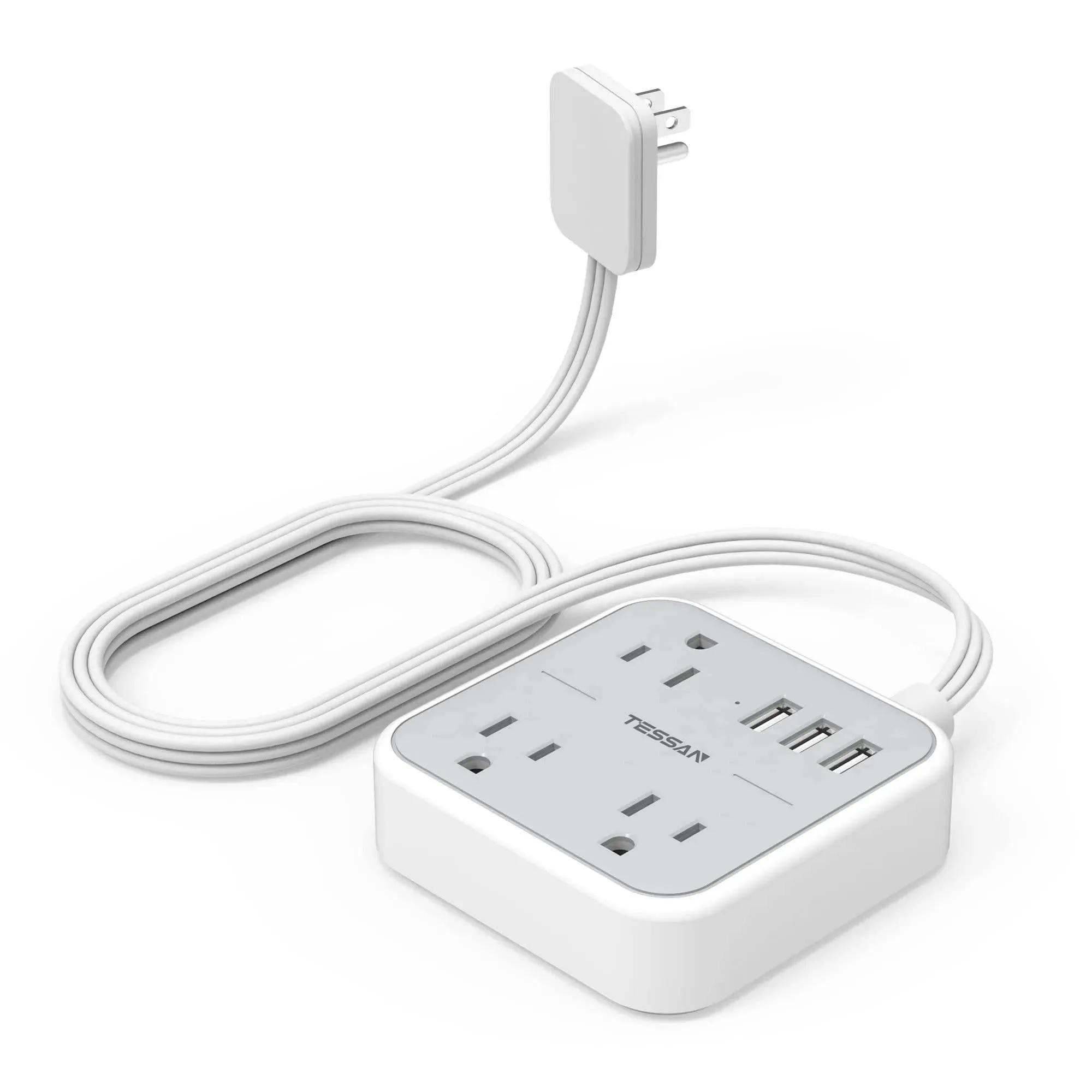 Ultra Thin Flat Extension Cord & Flat Plug Power Strip with USB Ports
