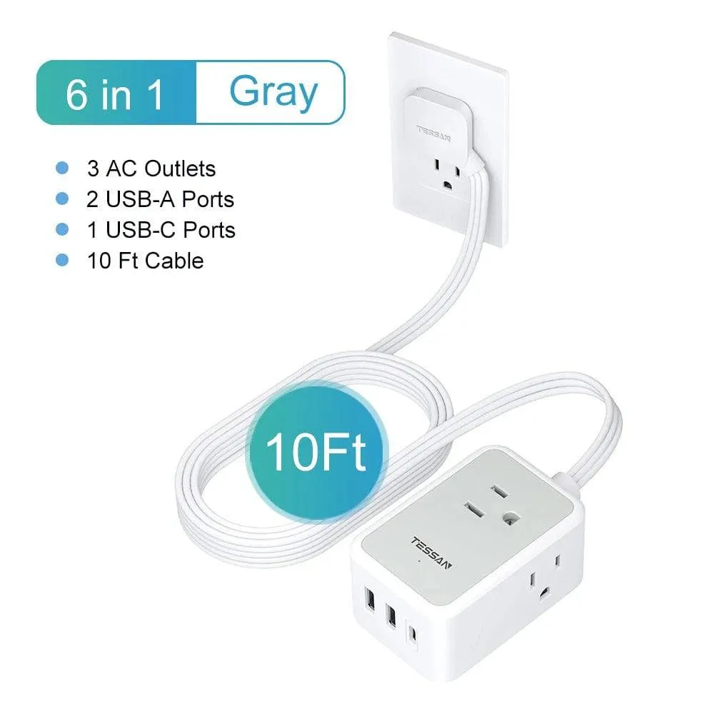 Ultra Thin Flat Extension Cord & Flat Plug Power Strip with USB Ports