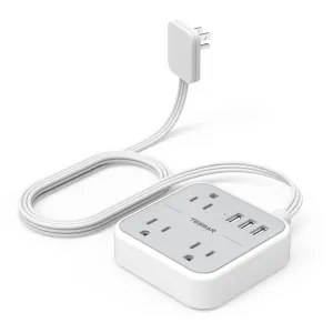 Ultra Thin Flat Extension Cord & Flat Plug Power Strip with USB Ports