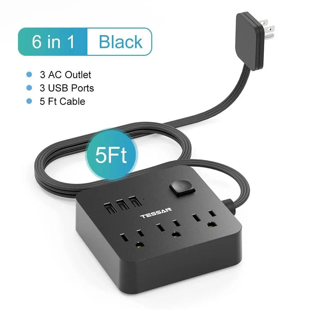 Ultra Thin Flat Extension Cord & Flat Plug Power Strip with USB Ports