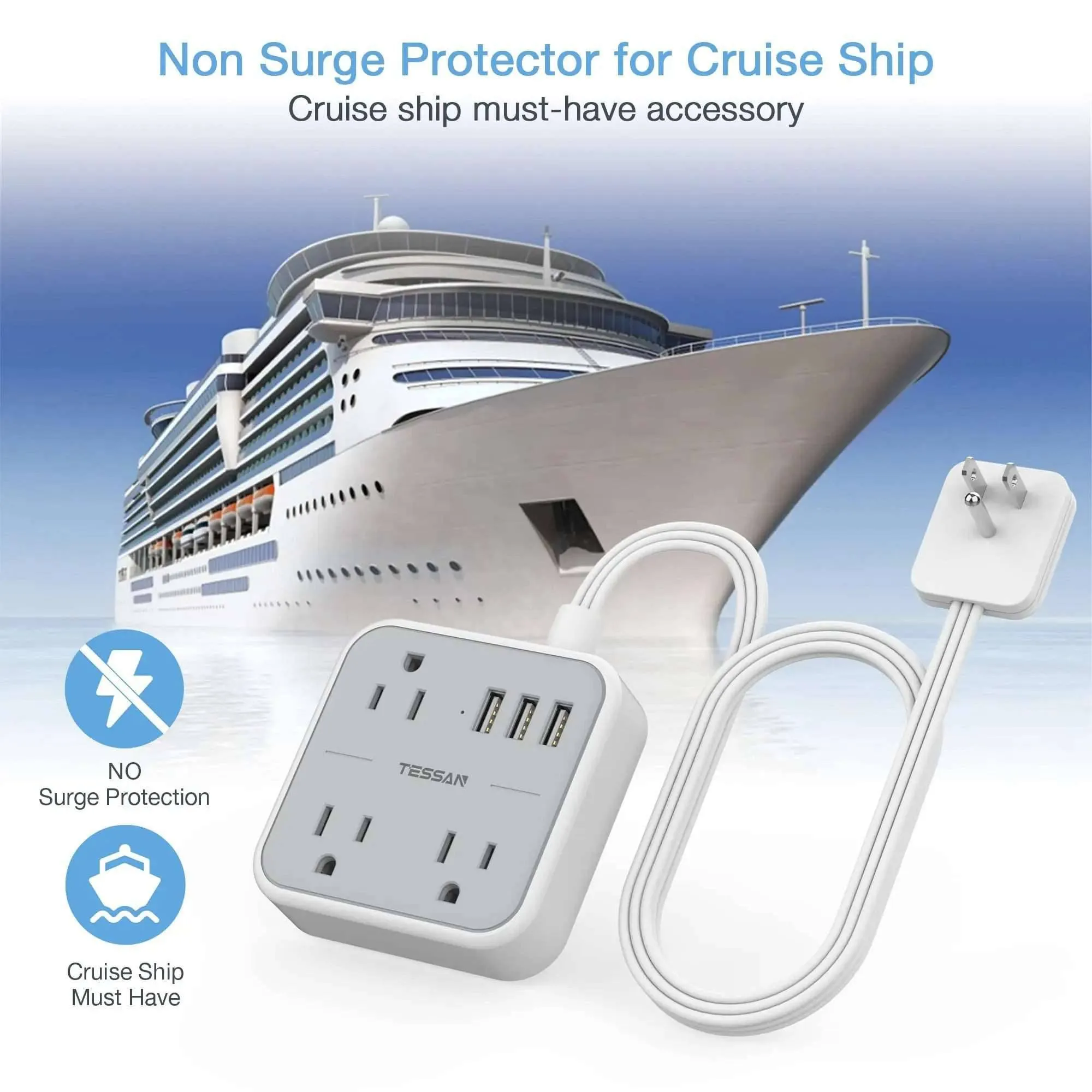 Ultra Thin Flat Extension Cord & Flat Plug Power Strip with USB Ports