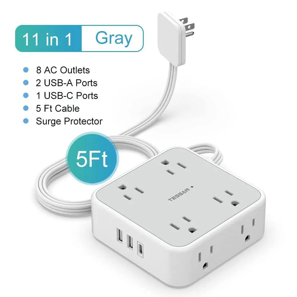 Ultra Thin Flat Extension Cord & Flat Plug Power Strip with USB Ports