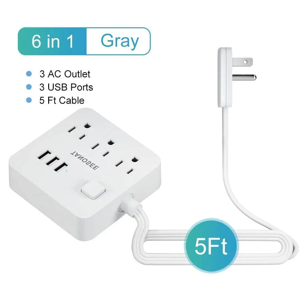 Ultra Thin Flat Extension Cord & Flat Plug Power Strip with USB Ports