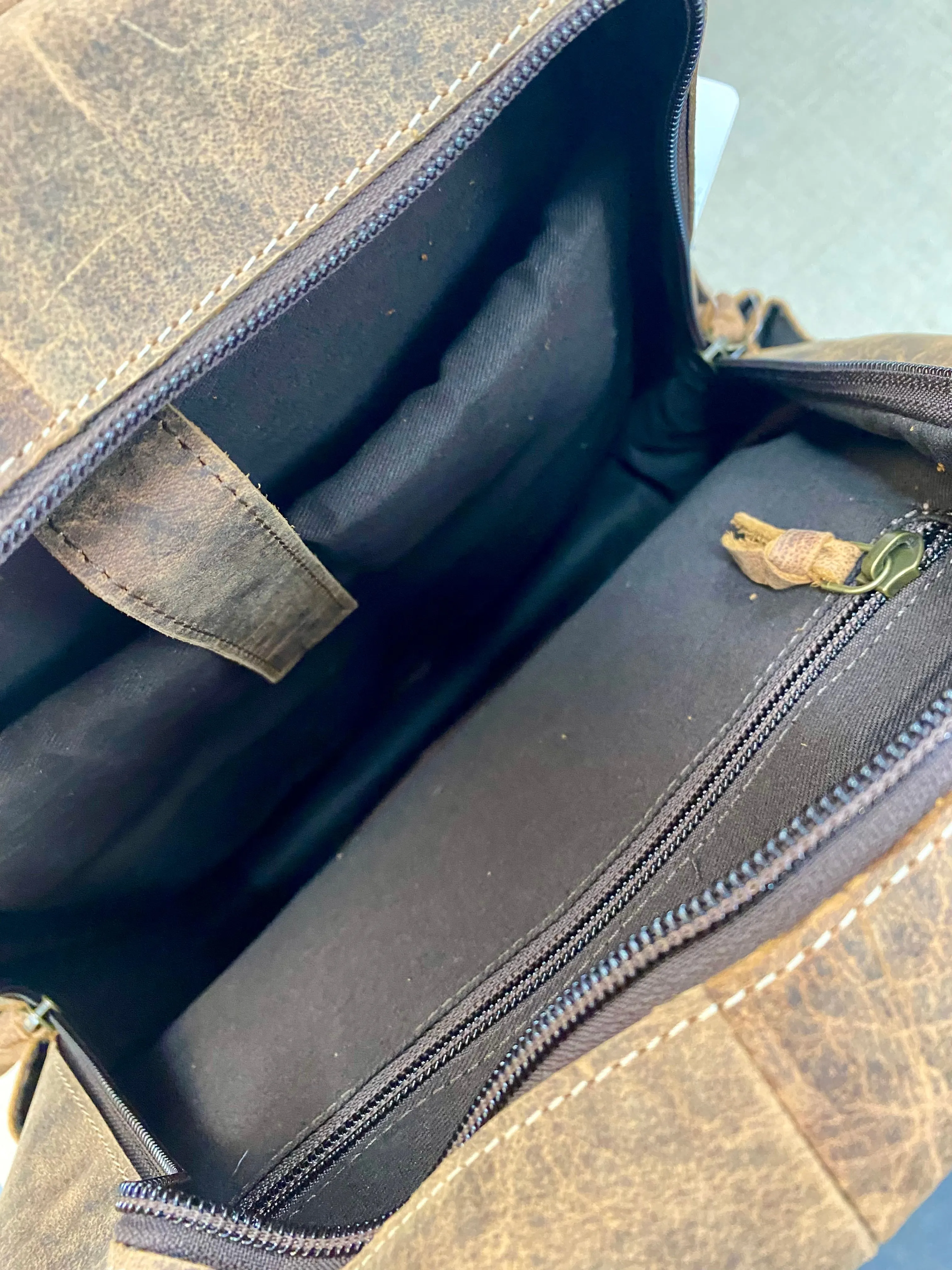 Venezuela Antique Leather Backpack with Tooling Details  Tan