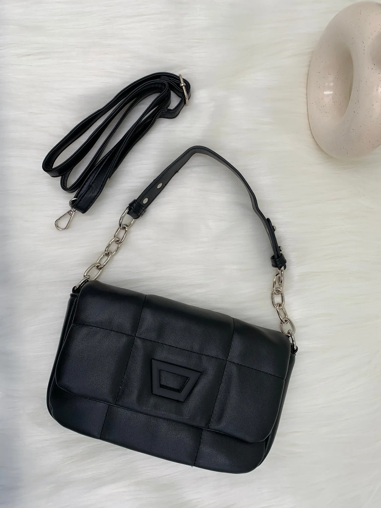 Women Solid Quilted Structured Sling Bag