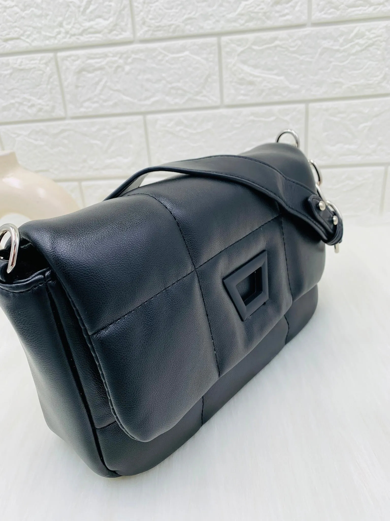Women Solid Quilted Structured Sling Bag